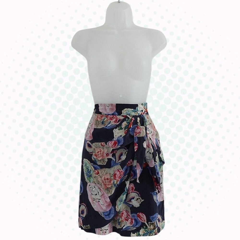 Anthropologie Rebekah Maysles Multicolor Printed 100% Silk Wrap Skirt Size 0